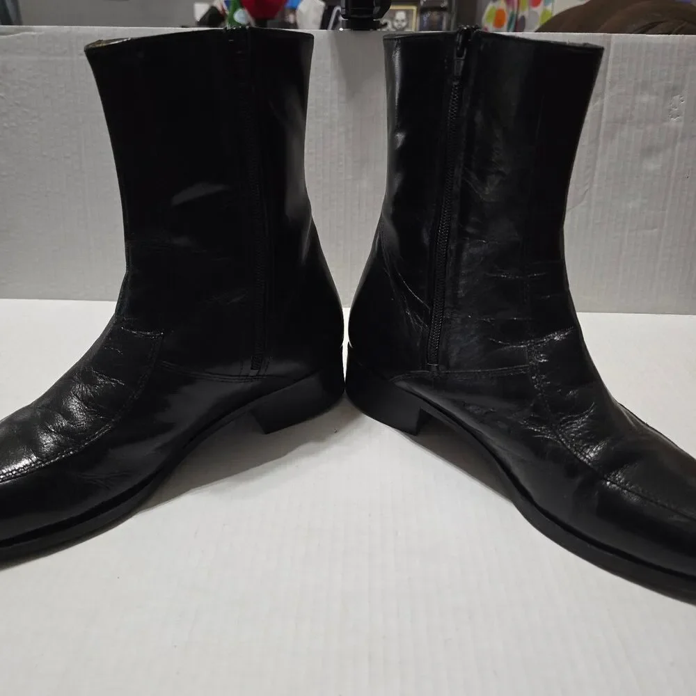 Nunn Bush Men's Black Leather Side Zip Ankle Boots US 8 D Dress Casual